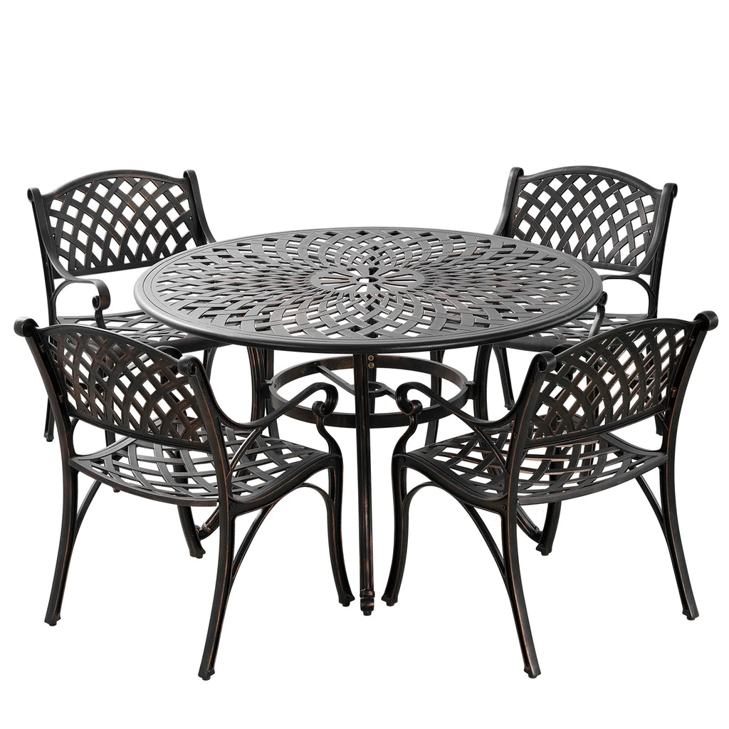 5 Piece Cast Aluminum Patio Dining Set with Umbrella Hole G467115