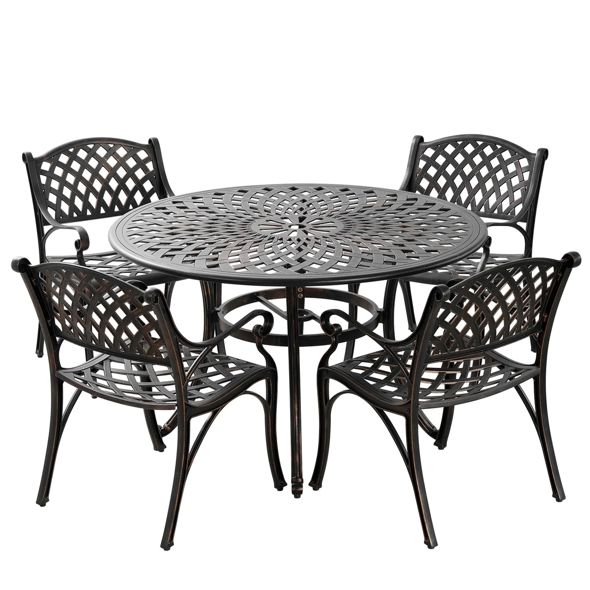 5 Piece Cast Aluminum Patio Dining Set with Umbrella Hole G467115