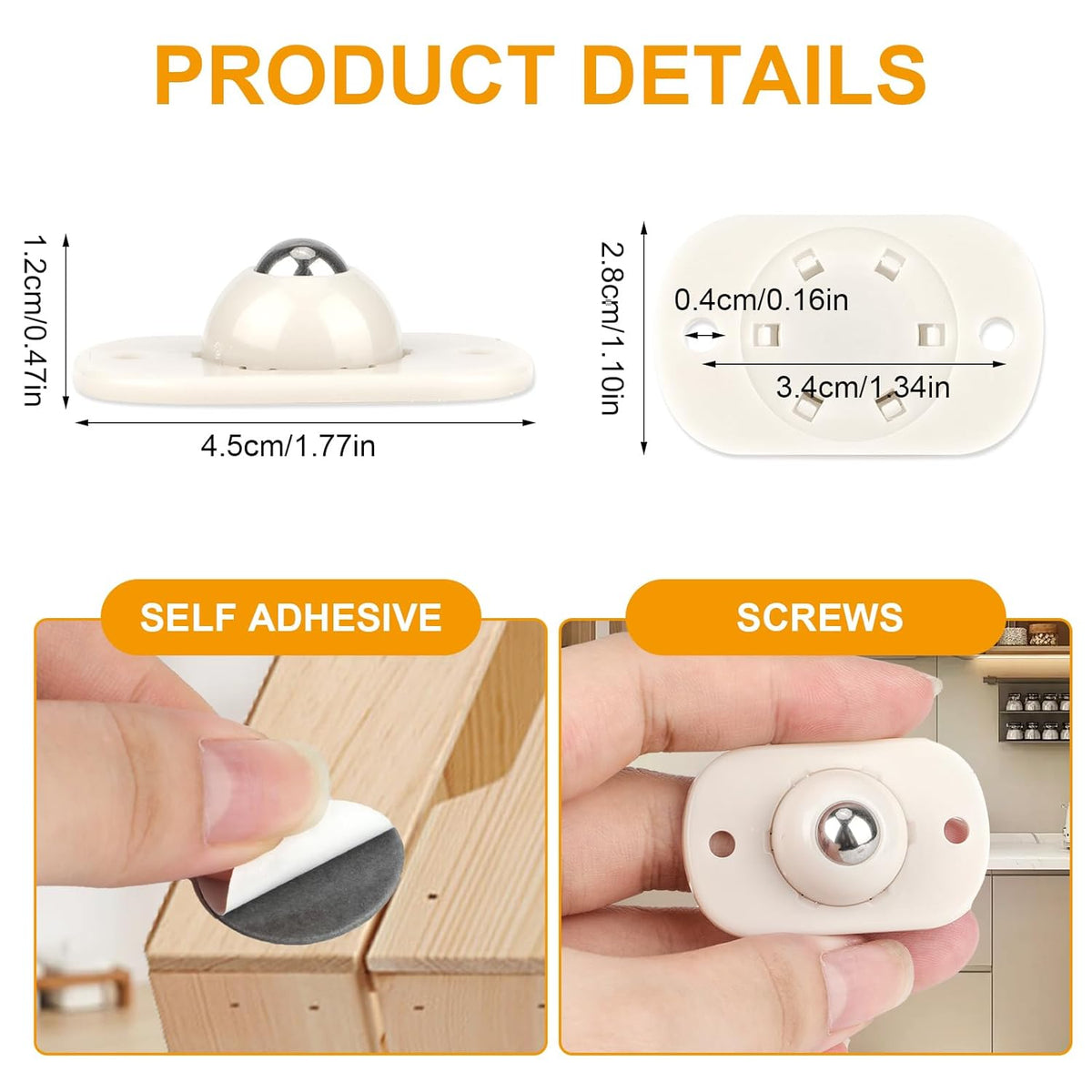 White 8 Pack Self-Adhesive Mini Caster Wheels 360° Swivel K19859