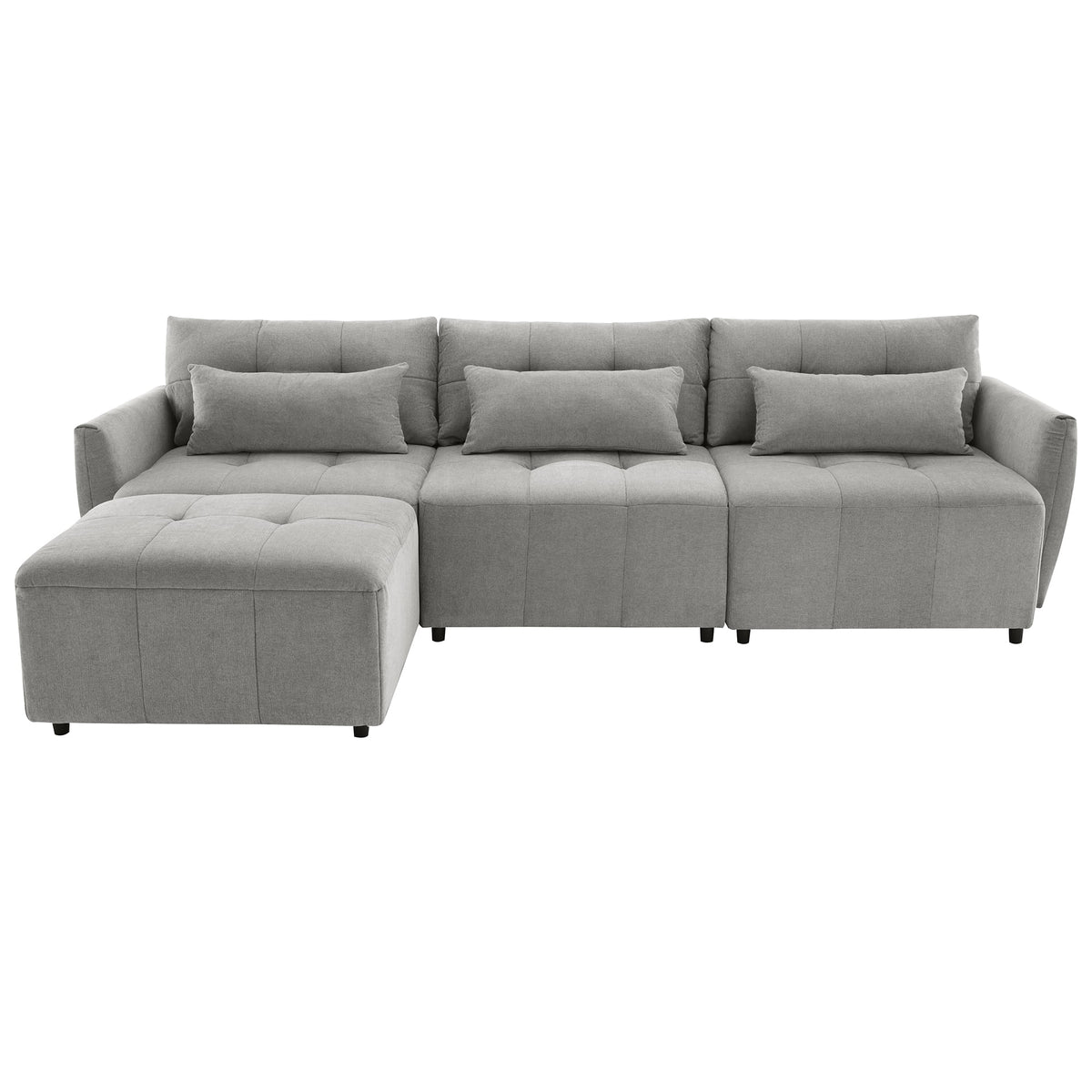 Grey Chenille Sectional Sofa with Convertible Ottoman O547