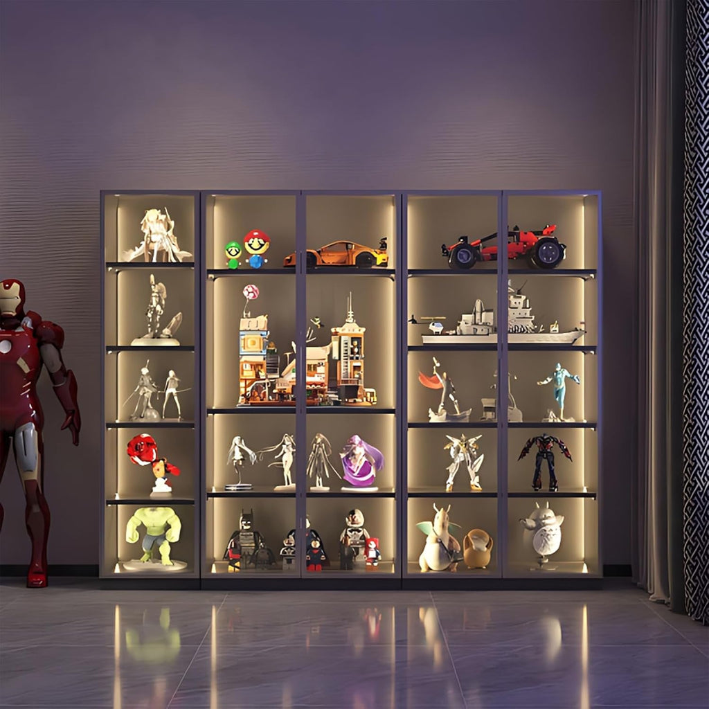Grey Glass Display Cabinet with LED Lights and 4-Tier Shelves L1929