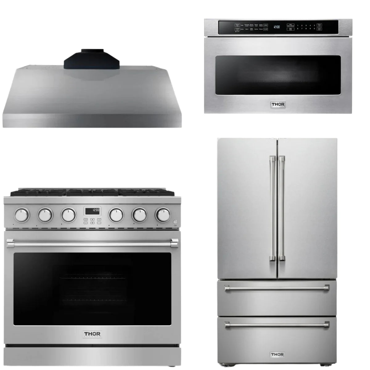 36 Gas Range, Range Hood, Refrigerator and Microwave X560901