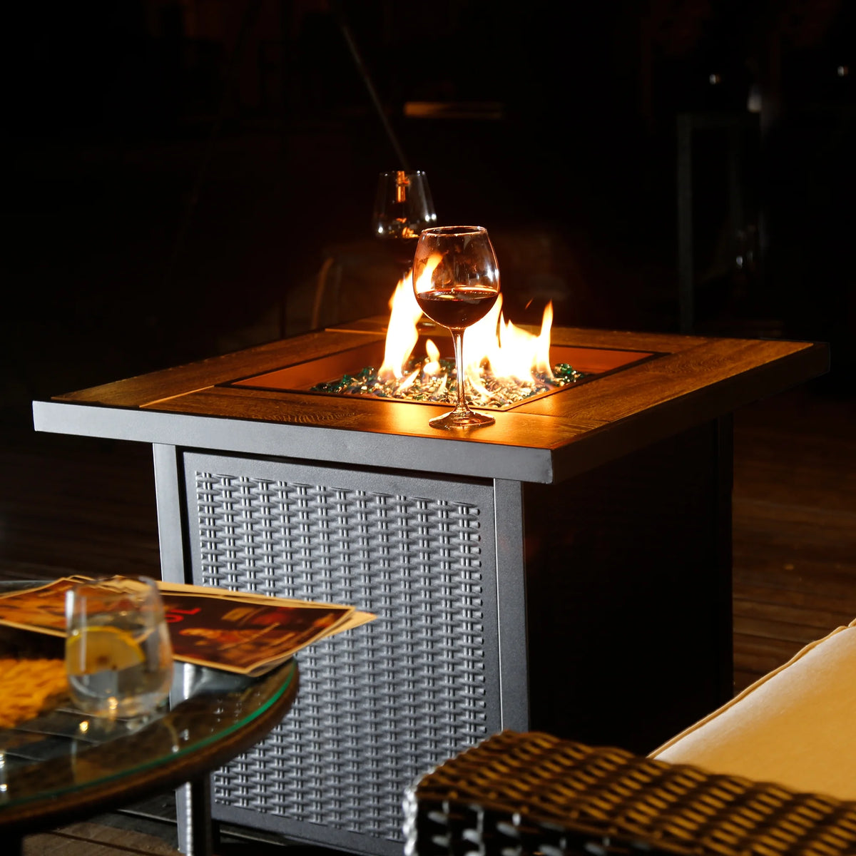 30'' Square Propane Gas Fire Pit Table Black W27665