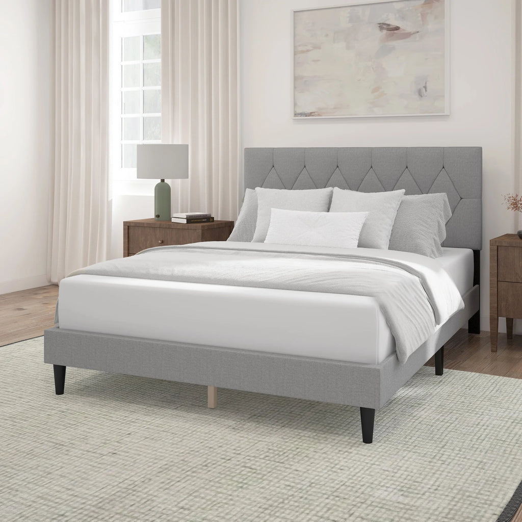 Gray Diamond Tufted Upholstered Queen Platform Bed B549499
