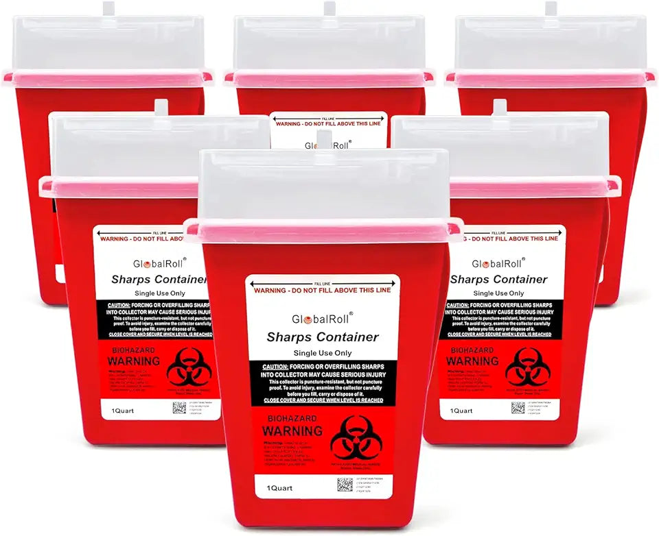 1 Quart 6 Pack Biohazard Sharps Disposal Container Q225604