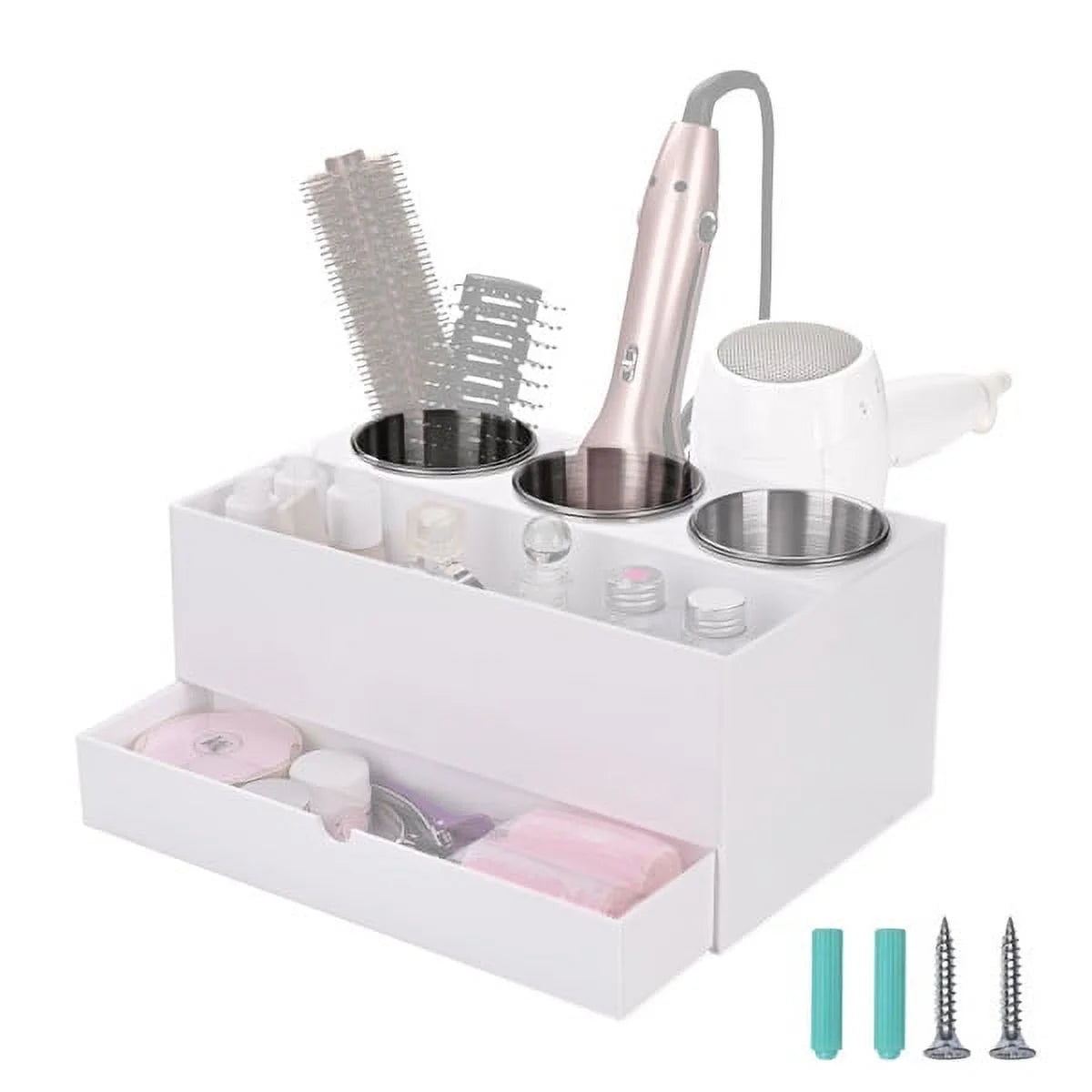 Wall Mount Hair Tool Organizer with 3 Removable Cups E963610