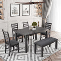 6 Piece Wood Dining Table and Chairs Set with Bench Gray V21857