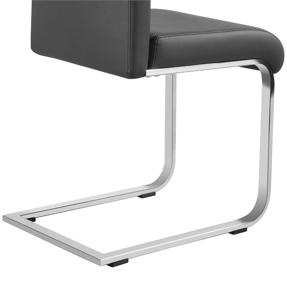 2pcs PU Leather Armless Dining Chairs with Metal Legs Dark Gray K4558