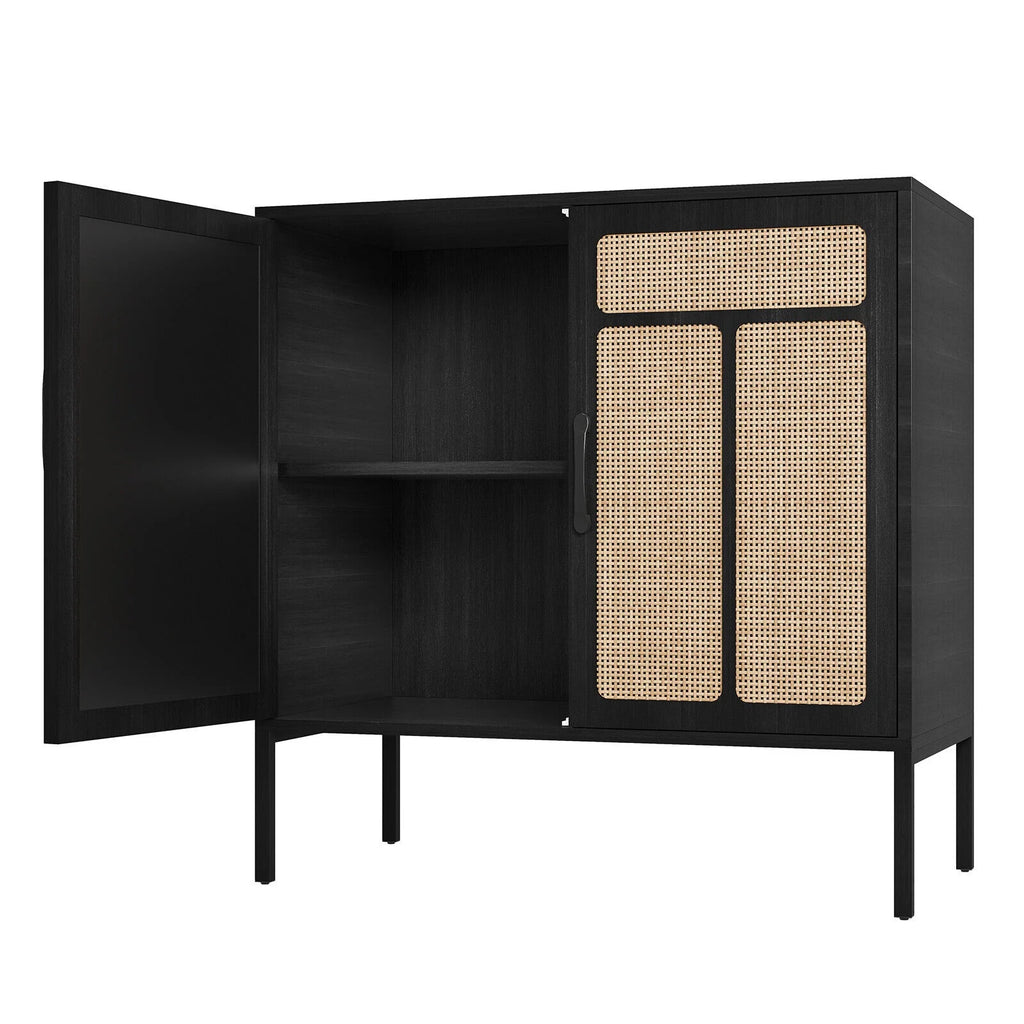 Black Accent Cabinet with Rattan Doors Z286696