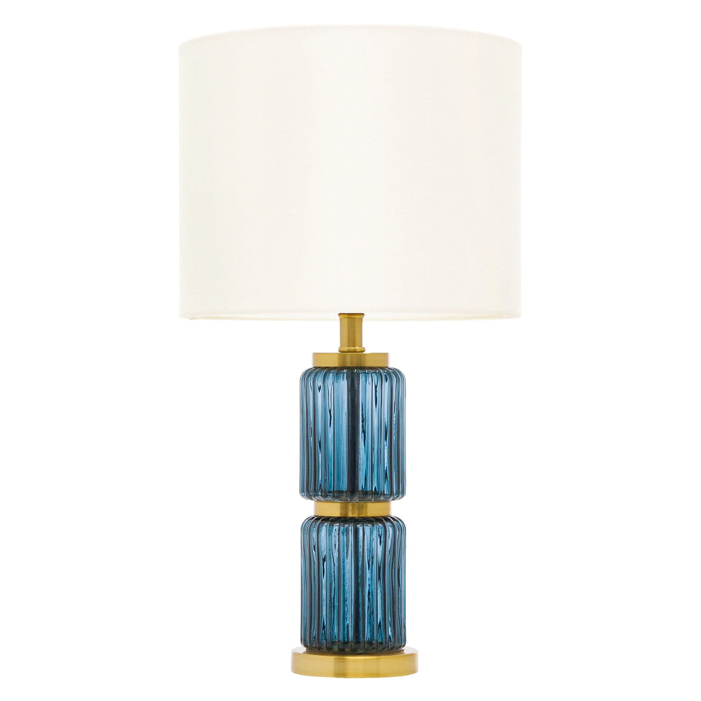 Blue Glass Cylinder Base Table Lamp with White Fabric Shade N772700