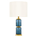 Blue Glass Cylinder Base Table Lamp with White Fabric Shade N772700