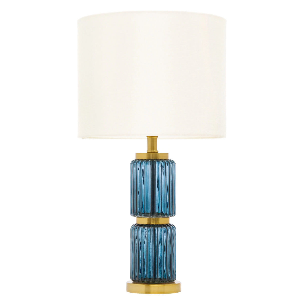 Blue Glass Cylinder Base Table Lamp with White Fabric Shade N772700