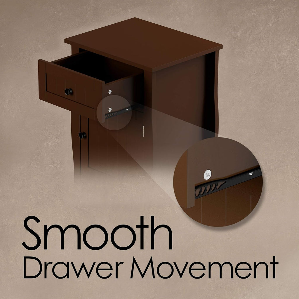 Dark Brown Accent Table with Storage Drawer and Cabinet V447