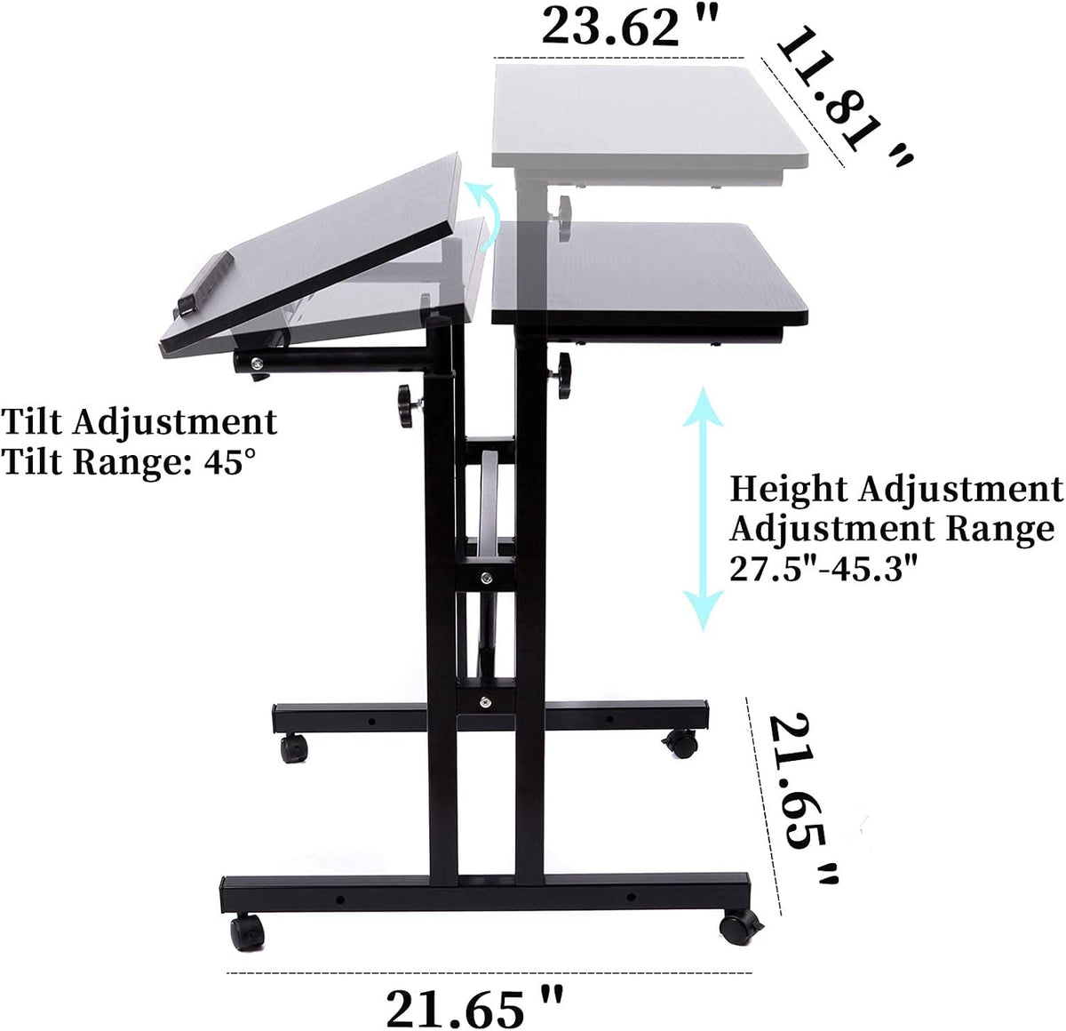 Black Mobile Standing Desk on Wheels Adjustable F1922