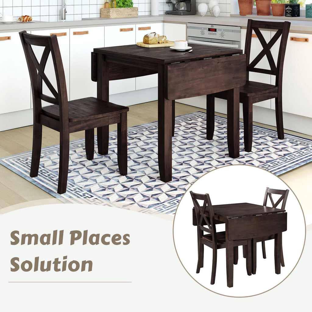 3-Piece Wood Drop Leaf Dining Table Set with 2 Chairs I66173
