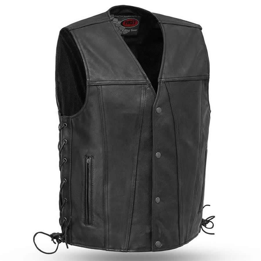 Black Leather Motorcycle Vest 8XL B34727