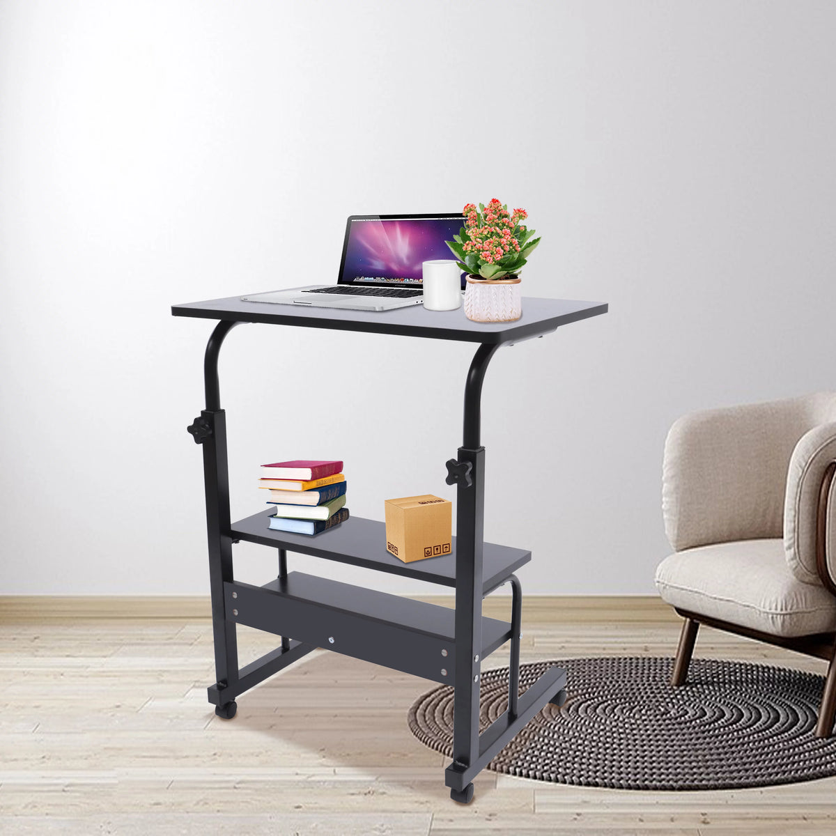 Adjustable Mobile Sofa Side Table with Wheels Q40872