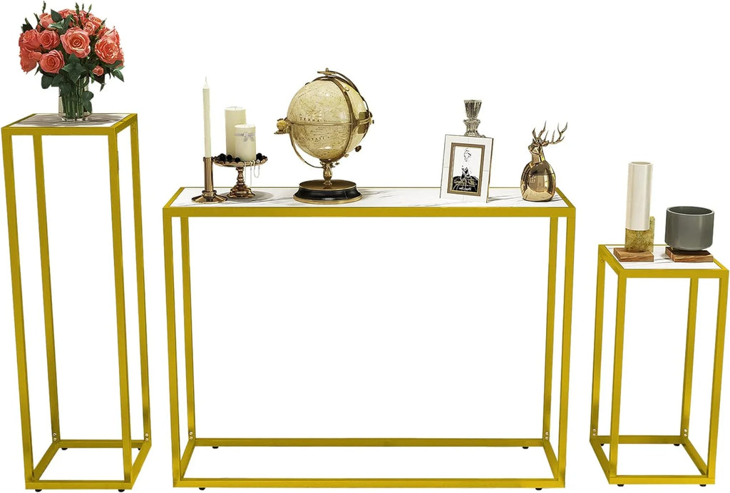 Narrow Faux Marble Sofa Table Set of 3 J175