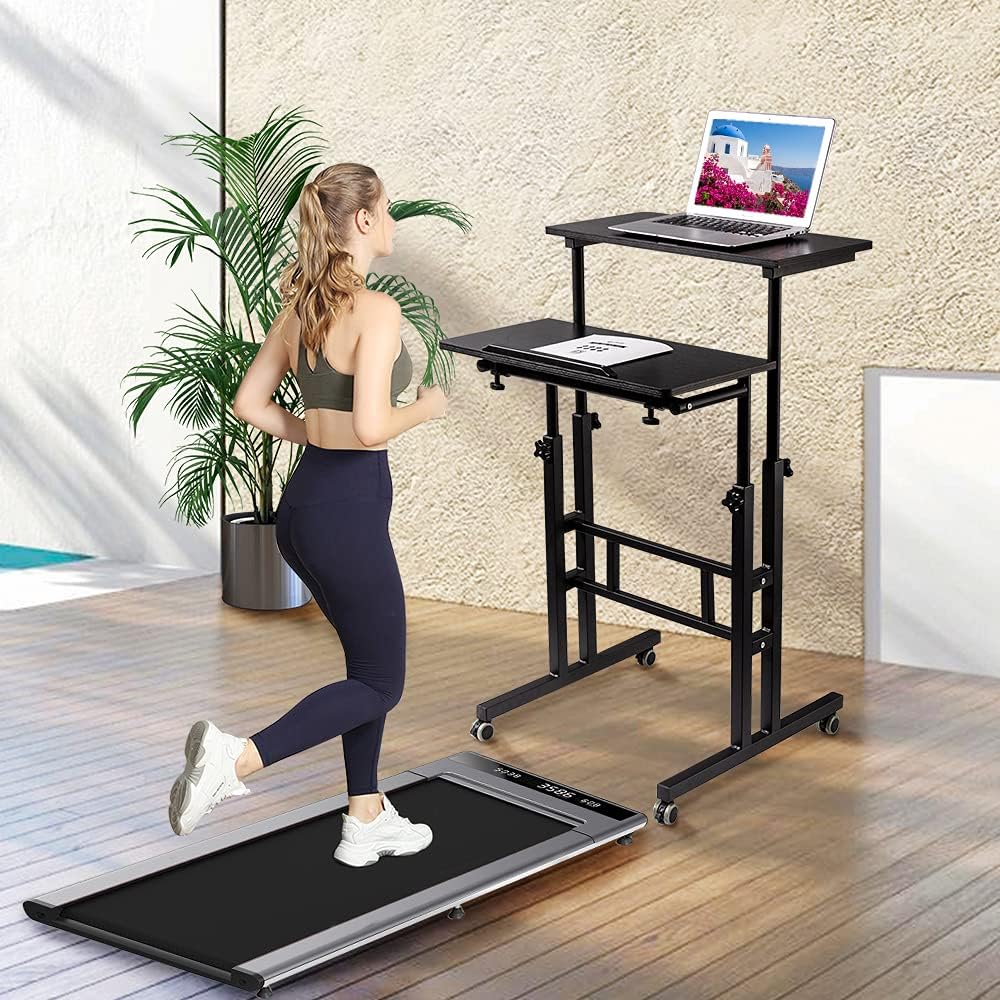 Black Mobile Standing Desk on Wheels Adjustable F1922