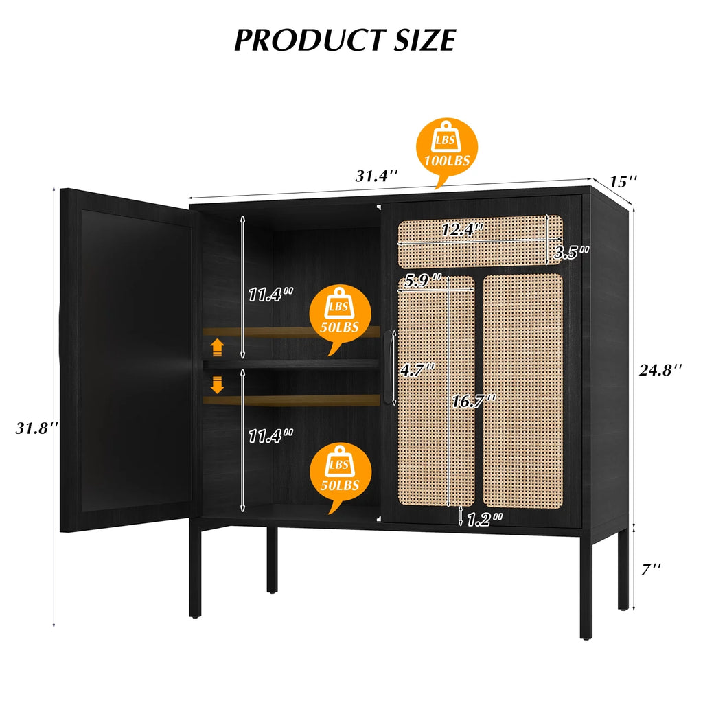 Black Accent Cabinet with Rattan Doors Z286696