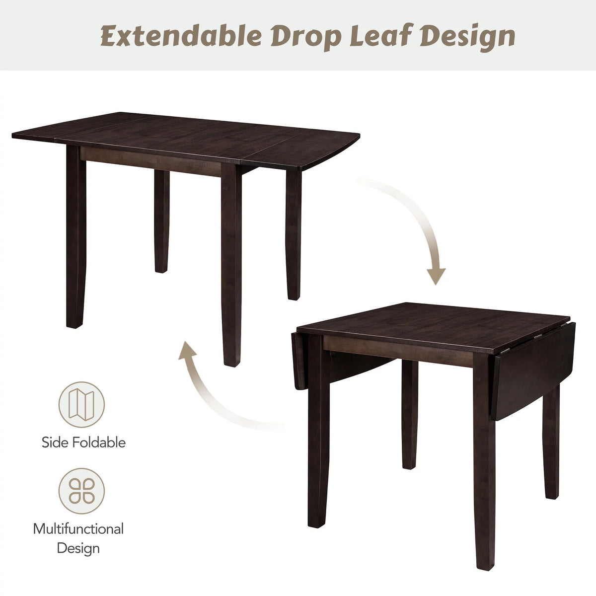 3-Piece Wood Drop Leaf Dining Table Set with 2 Chairs I66173