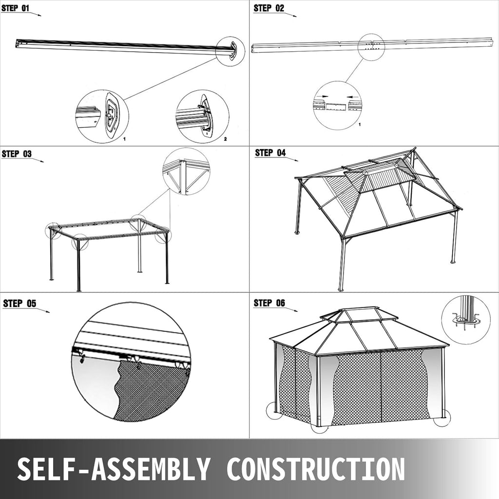 10' x 10' Polycarbonate Hardtop Aluminum Gazebo with Netting N166600