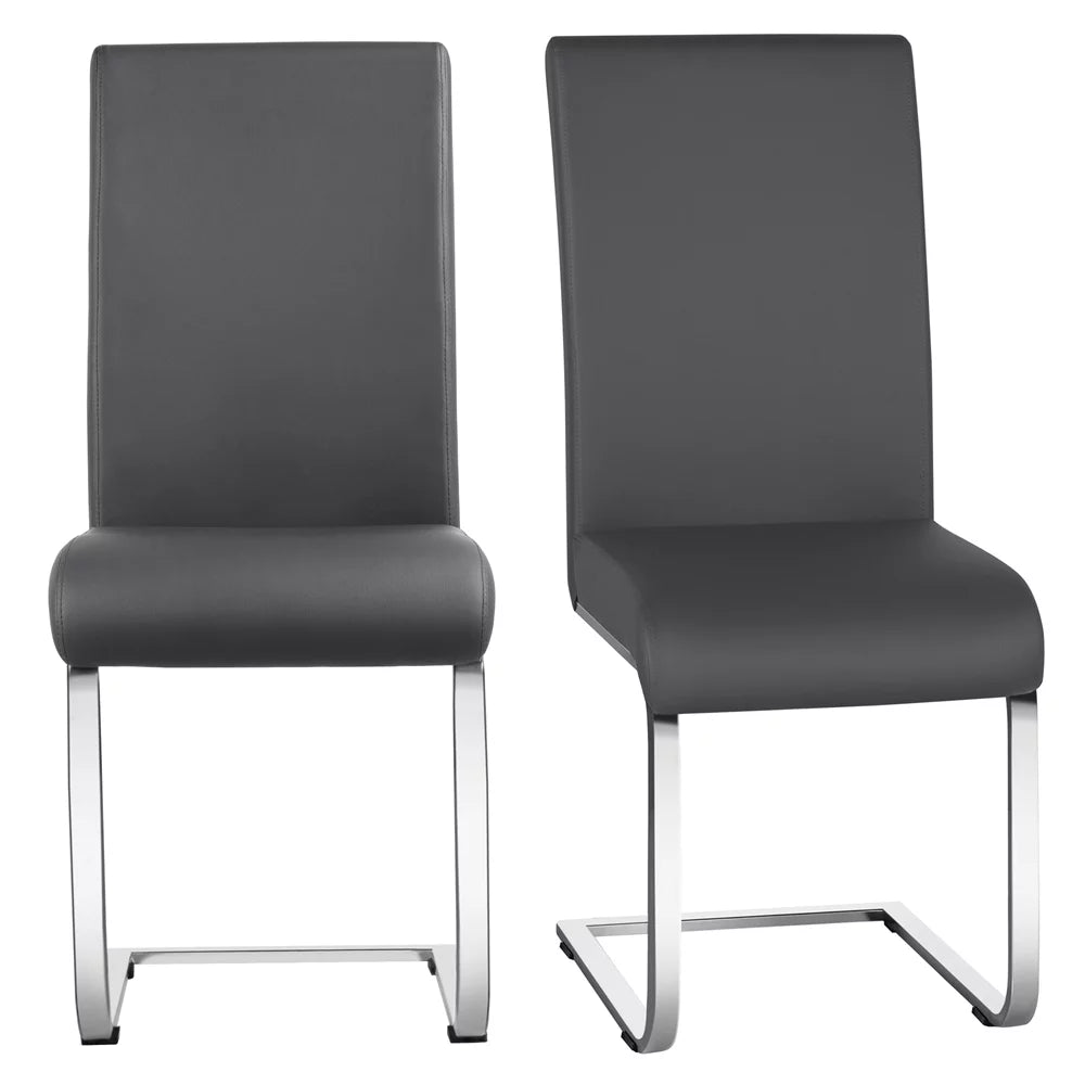 2pcs PU Leather Armless Dining Chairs with Metal Legs Dark Gray K4558