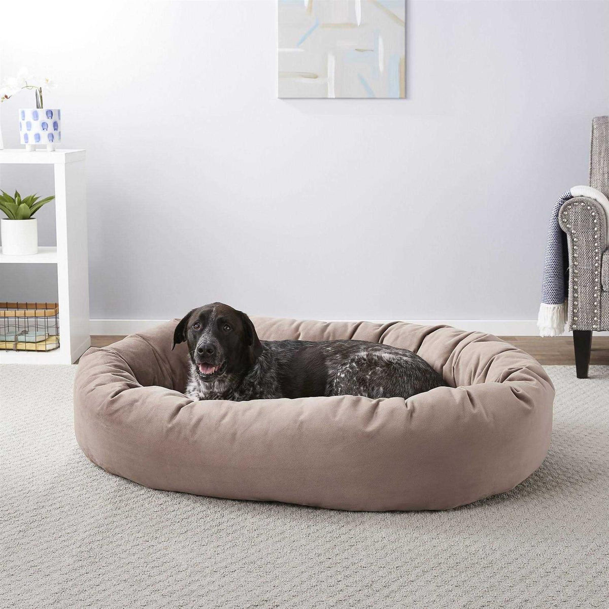 Velvet Round Bolster Dog Bed D370157