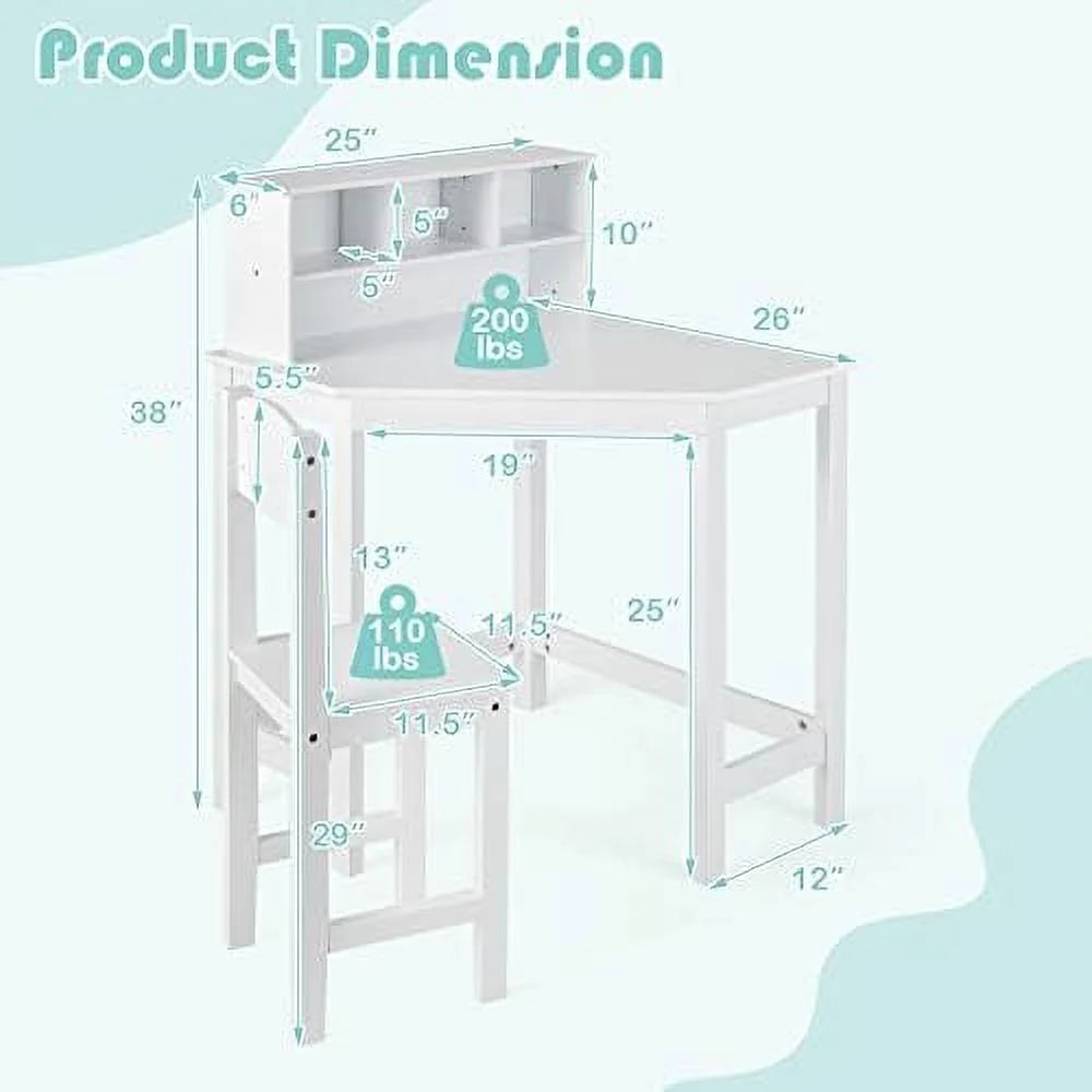 Wooden Desk and Chair Set with Hutch and Bookshelf T789179