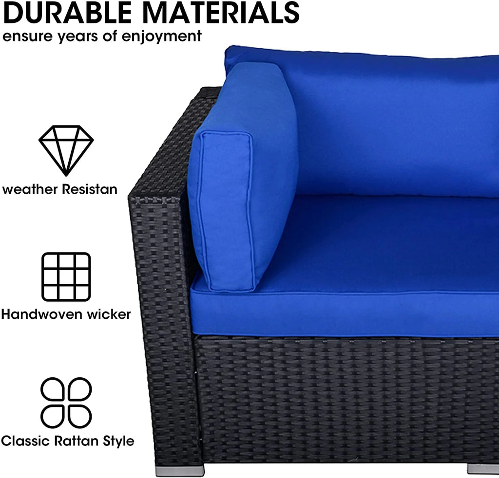 Black and Blue PE Wicker Patio Loveseat O236752