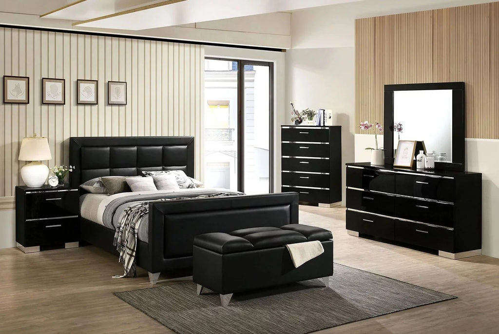 Black Solid Wood Queen Bedroom Set 7pcs S3908