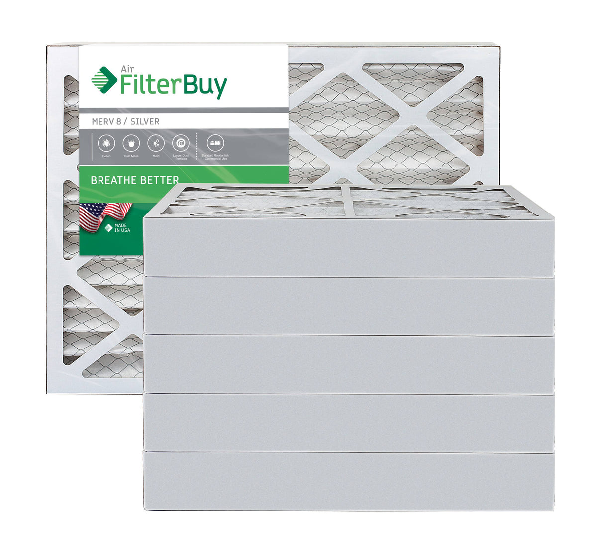 Silver MERV 8 8x16x4 Pleated AC Furnace Air Filter, Pack of 6 M197