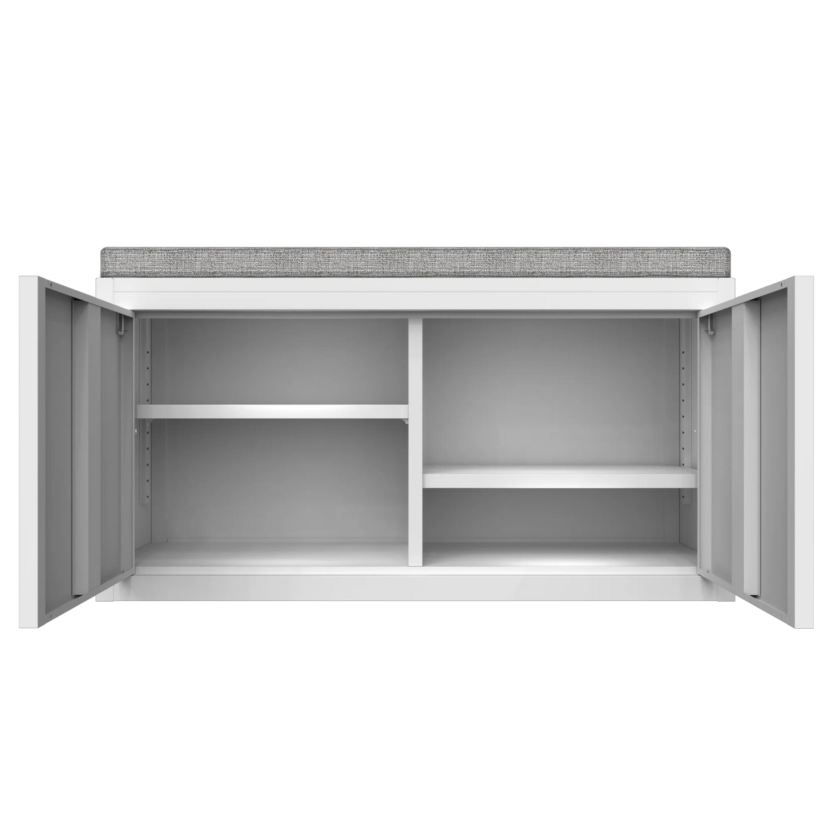 White 2 Tier Metal Storage Bench with Adjustable Shelves and Cushion A9783