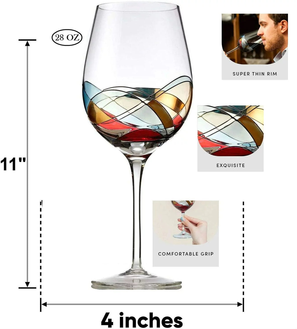 Red Wine Glasses Set of 2 Hand Painted 28oz Y655