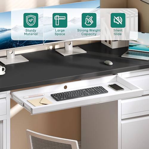 Black 57 Inch Steel Office Desk with 5 Drawers S1742