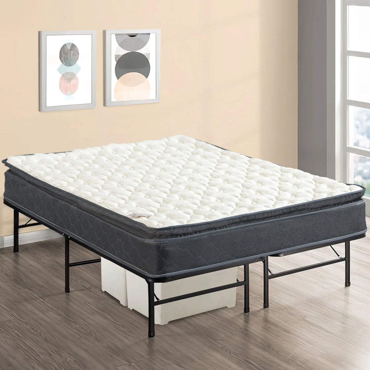 10-Inch Medium Pillow Top Hybrid Mattress and 14 Metal Platform Bed King D642237