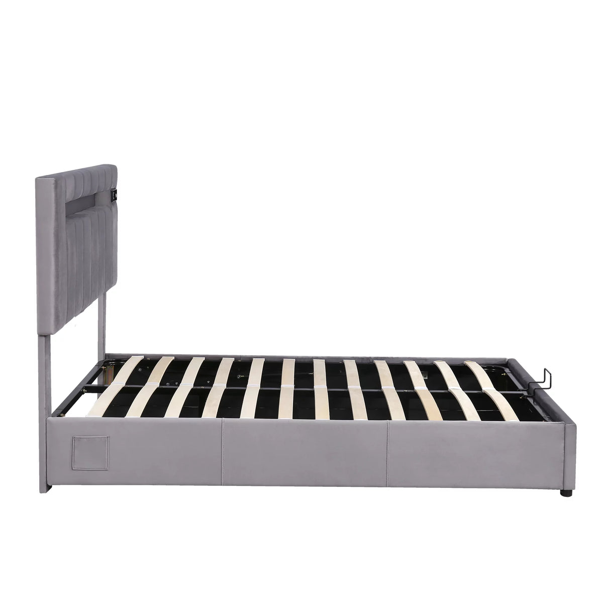 Full Size Velvet Upholstered Platform Bed with Storage and LED Light B48312