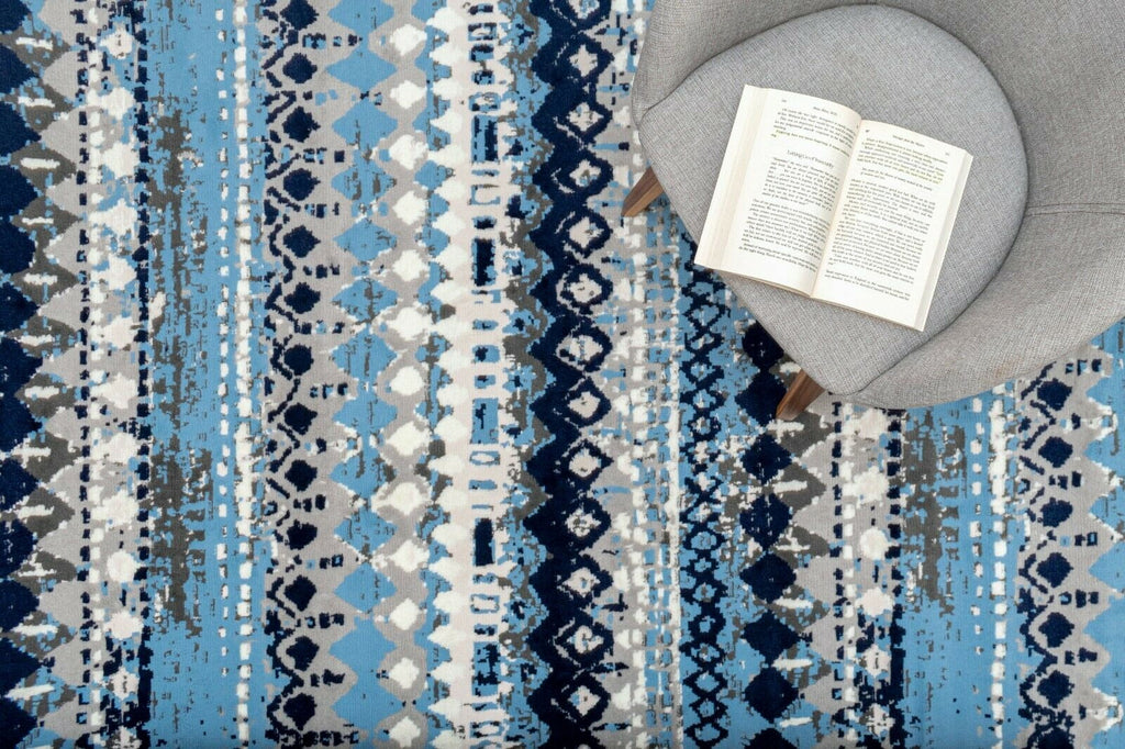 Light Blue Geometric Pattern Rug K758