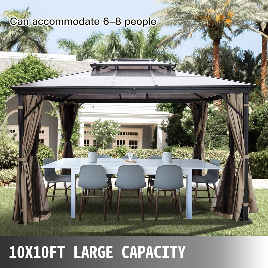 10' x 10' Polycarbonate Hardtop Aluminum Gazebo with Netting N166600