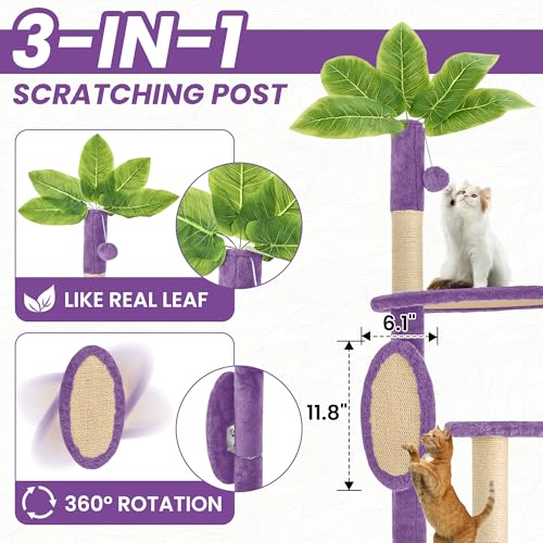 55 Inch Green Cat Tree Tower with Hammock and Scratching Post R667909