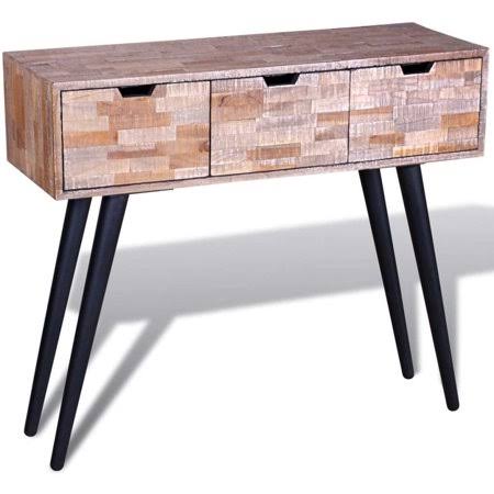 Reclaimed Wood Console Table with 3 Drawers and Black Metal Legs U890869