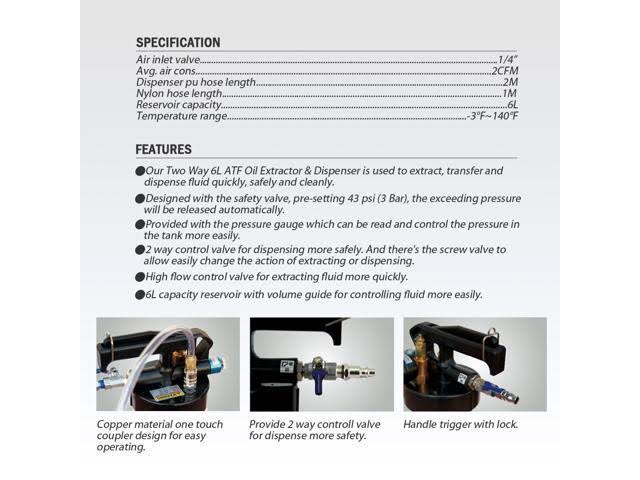 10L Two Way Pneumatic ATF Oil and Liquid Extractor with 14 Pcs Adapters N44740