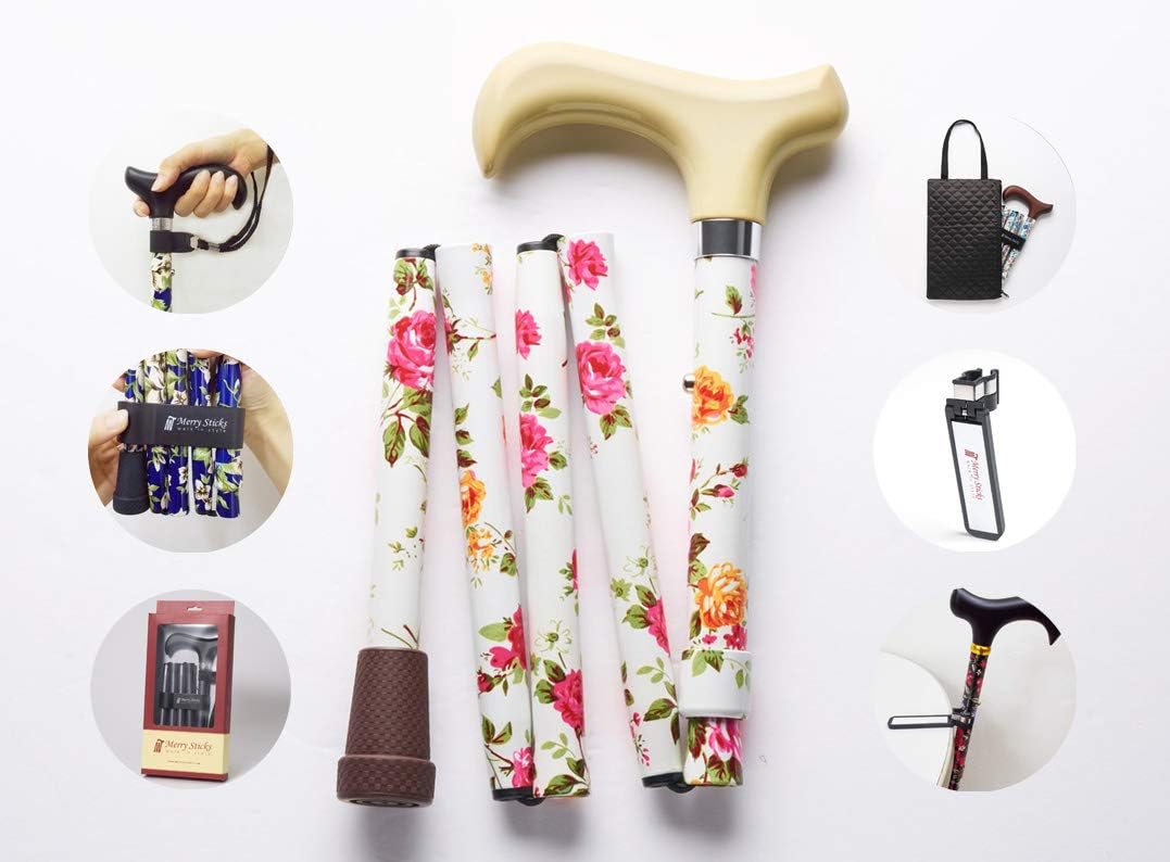 Adjustable Folding Walking Cane with Cane Bag and Reflective Cane Holder A307