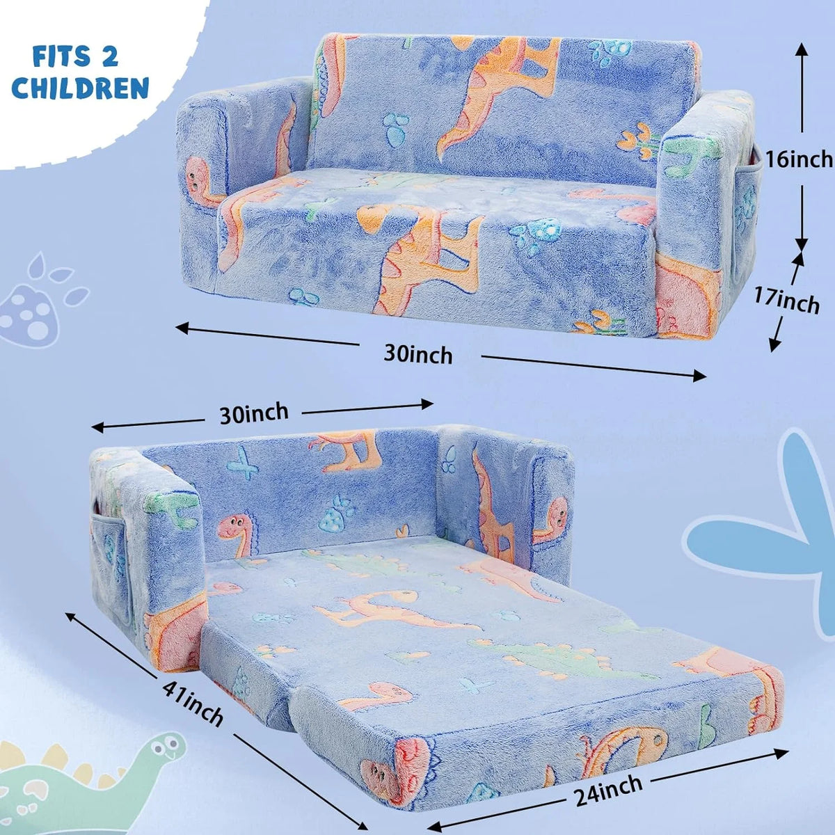 Kids Couch Toddler Chair Folding 2 in 1 Glow in The Dark Convertible Sofa to Lounger R4458