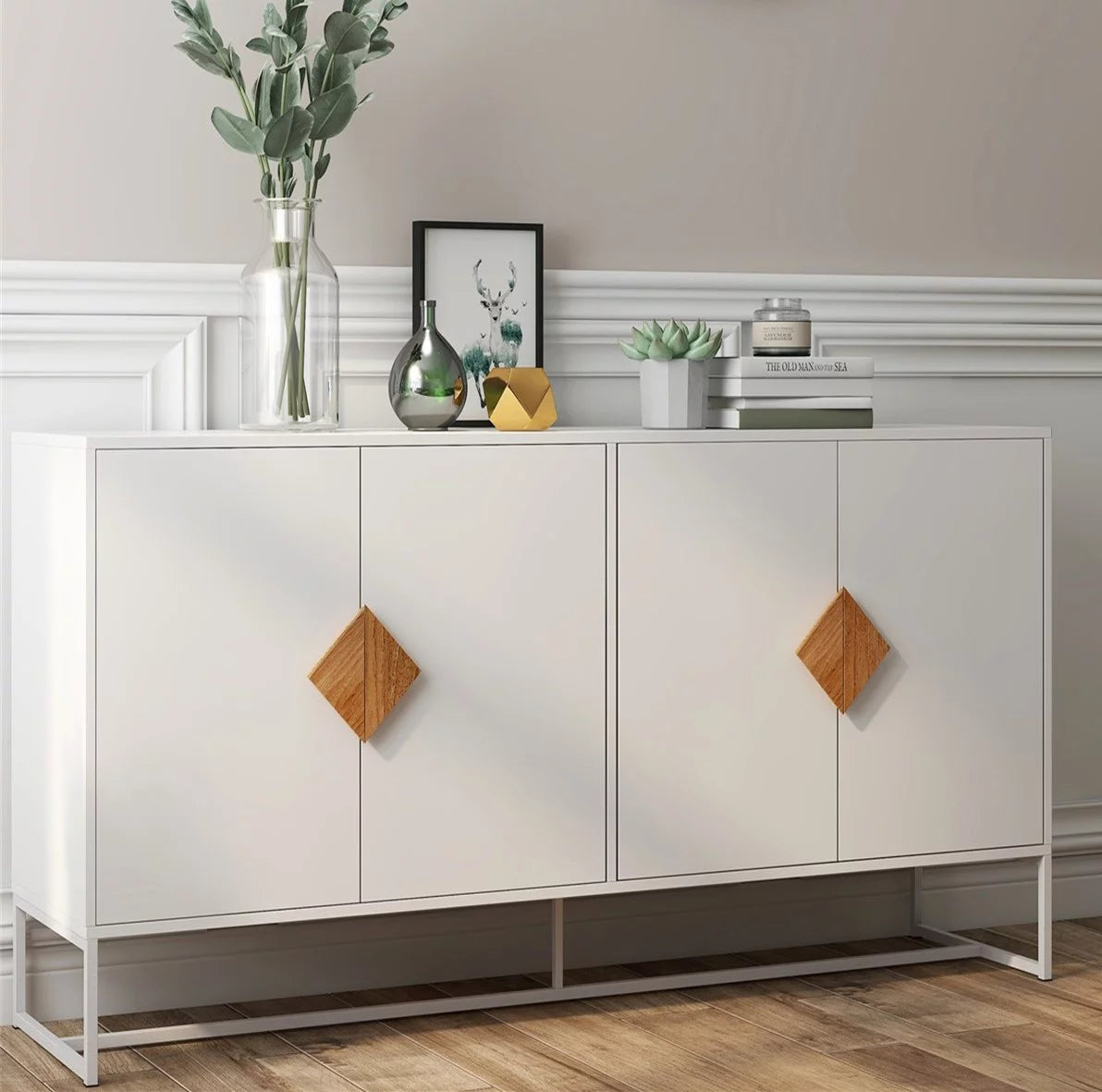 White Modern 4 Door Storage Sideboard Cabinet P919722