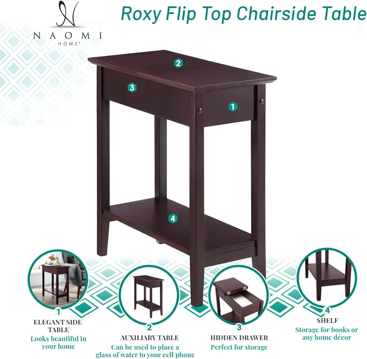 Cream Narrow End Table with Storage Shelf Z7996