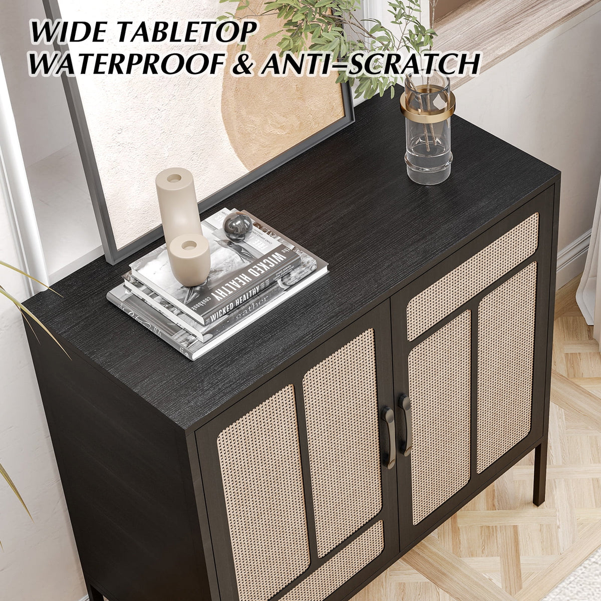 Black Accent Cabinet with Rattan Doors Z286696