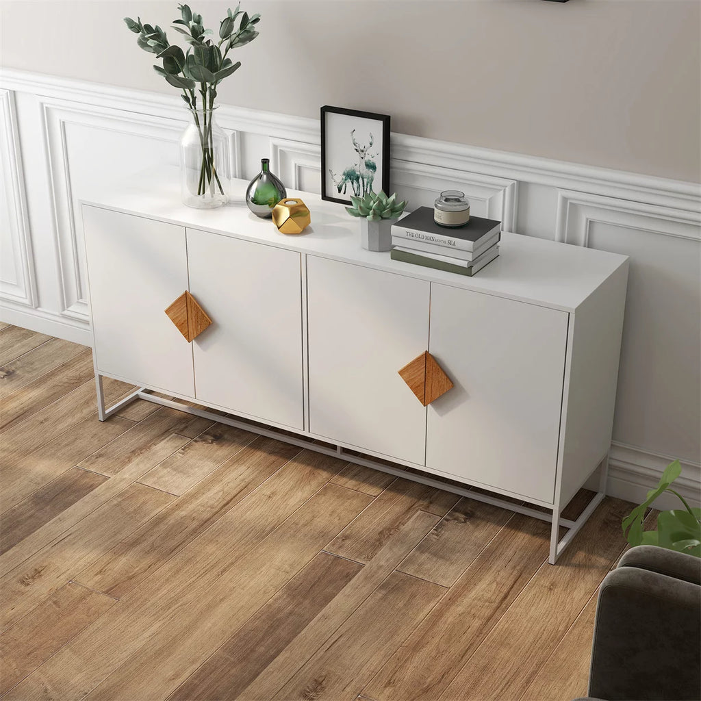 White Modern 4 Door Storage Sideboard Cabinet P919722