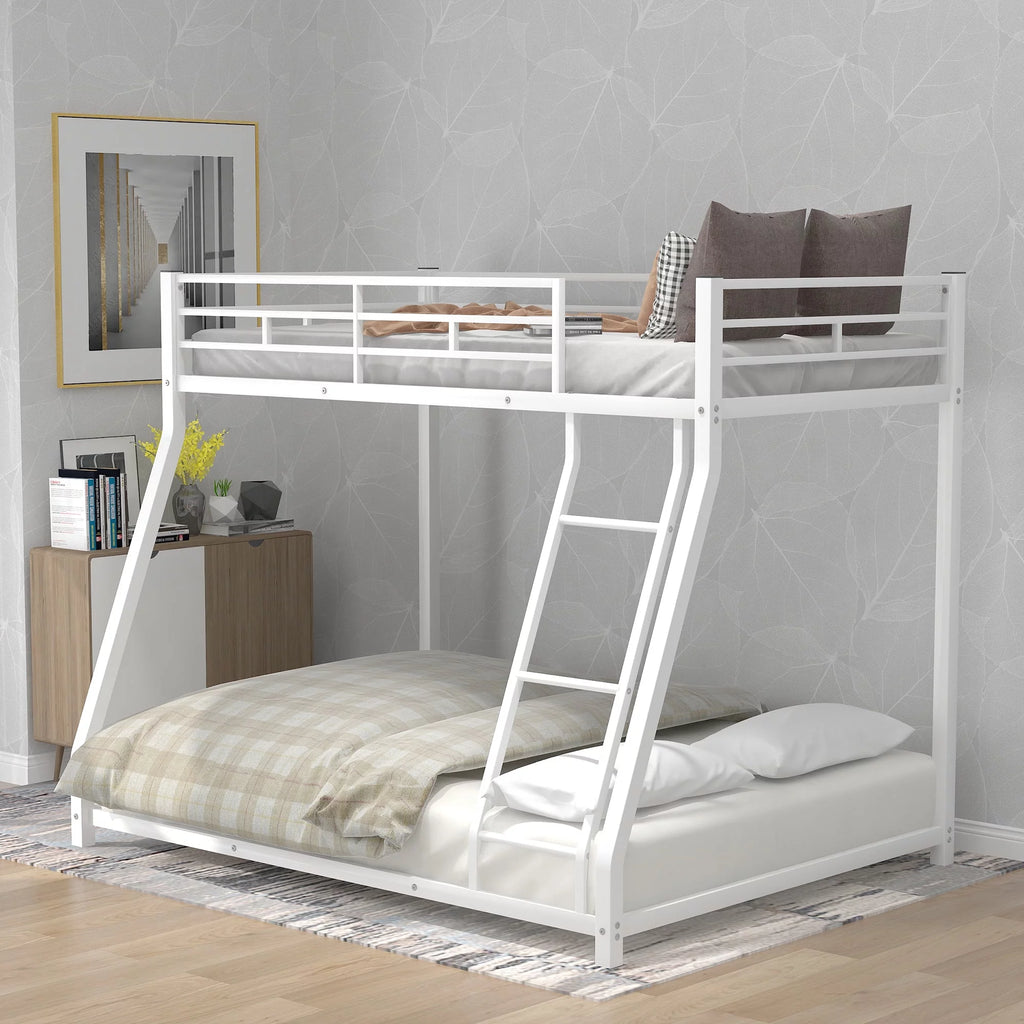 Metal Floor Bunk Bed Twin over Full White Q898