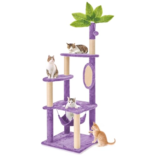 55 Inch Green Cat Tree Tower with Hammock and Scratching Post R667909
